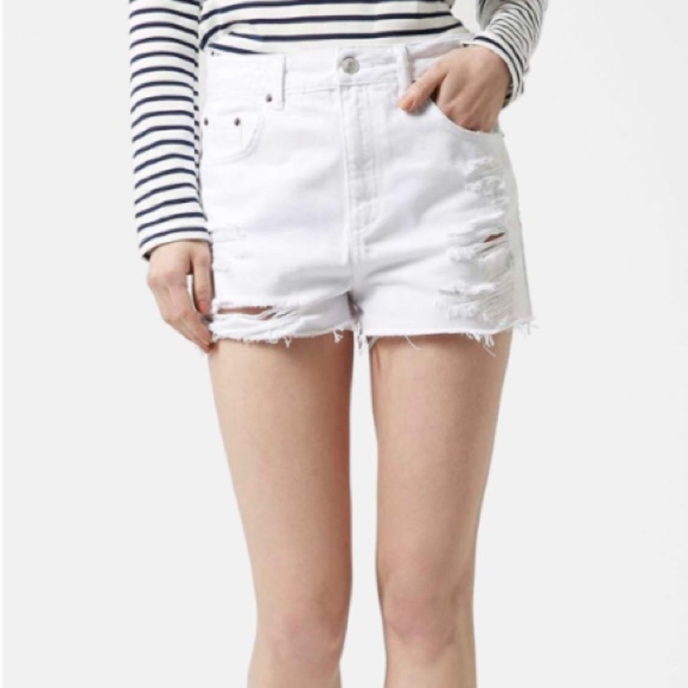 Topshop White Distressed Jean Shorts